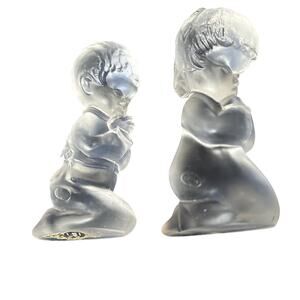 Fenton Art Glass Frosted Praying Boy And Girl Vintage 60's Figurine